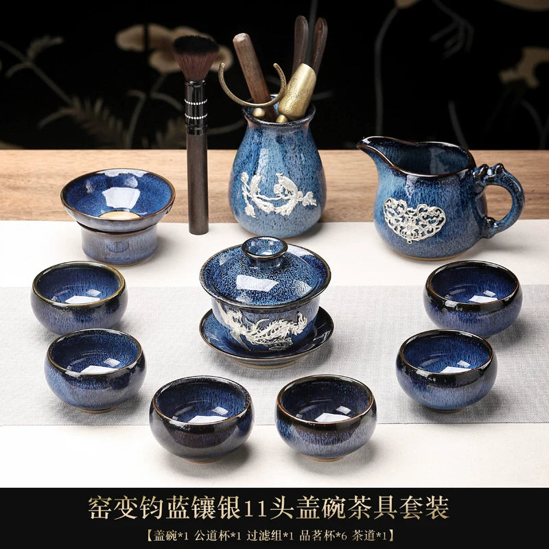 Tin-Inlaid Traditional Chinese Tea Set