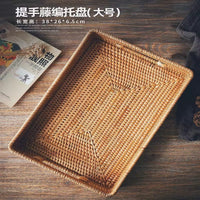 Handwoven Rattan Serving Tray with Handles