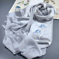 Hand-Embroidered Silk Chiffon Long Scarf