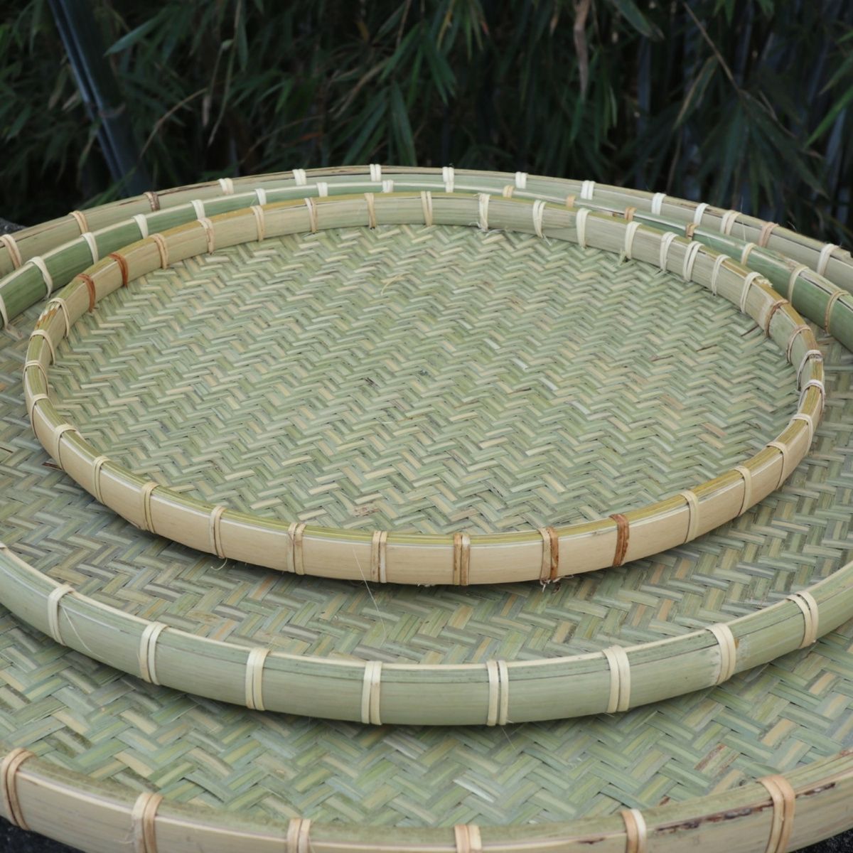 Rattan-Rim Top-Layer Bamboo Sieve Tray