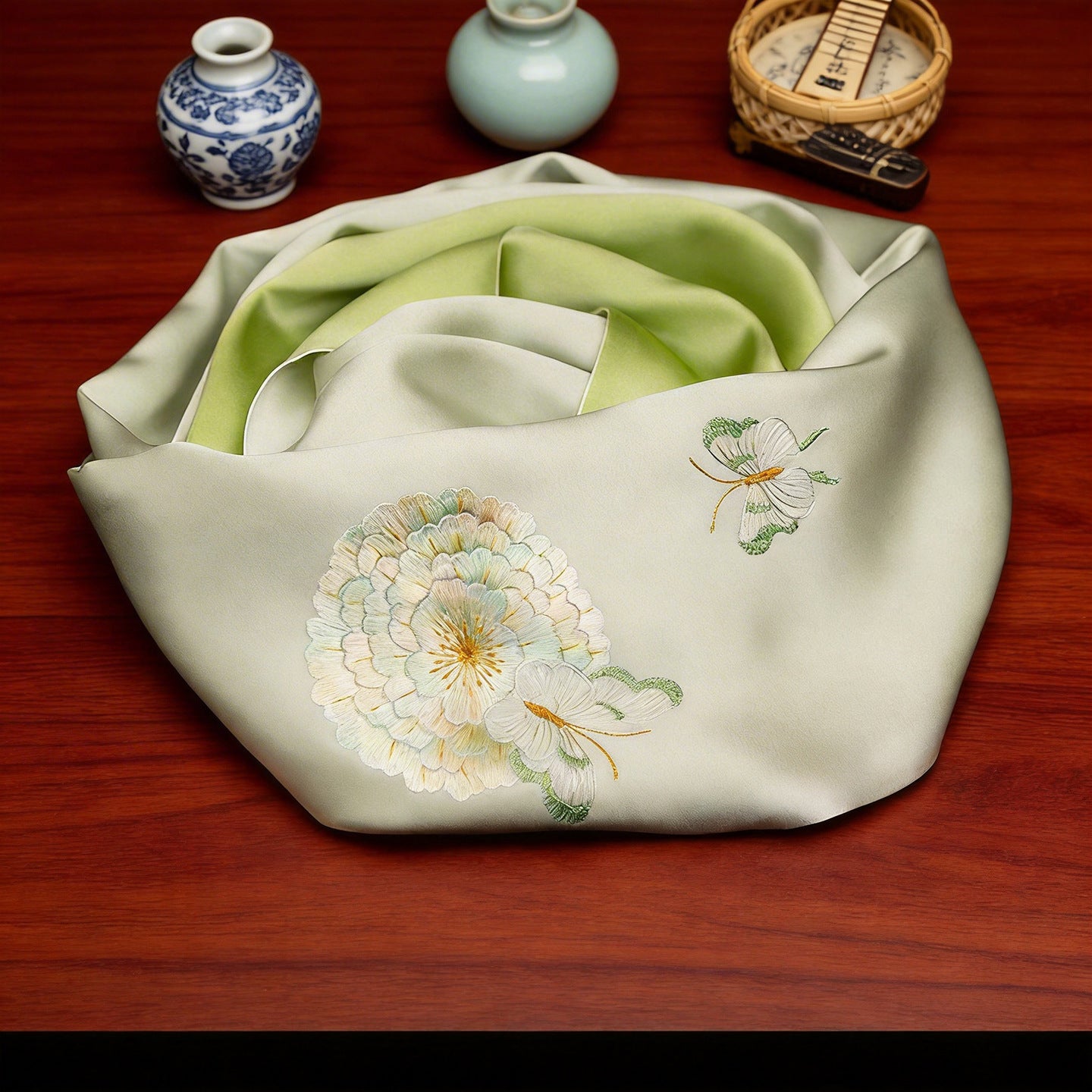 100% Mulberry Silk Su Embroidery Long Scarf