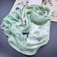 Hand-Embroidered Silk Chiffon Long Scarf