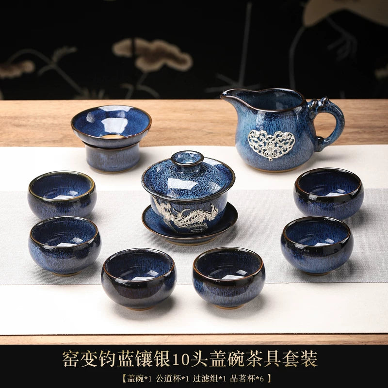 Tin-Inlaid Traditional Chinese Tea Set
