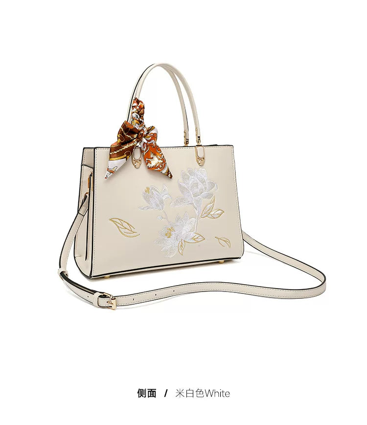 Lotus Embroidered Handbag