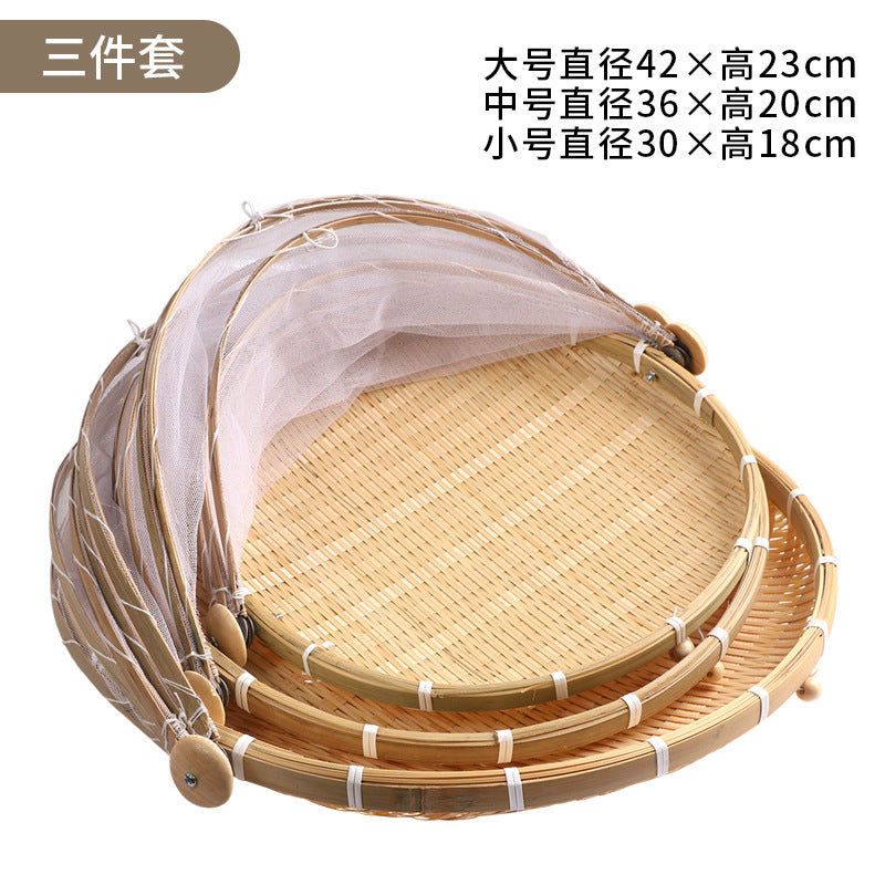 Bamboo Drying Basket with Mesh Cover