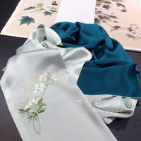 Hand Embroidered Mulberry Silk Scarf, Pastel