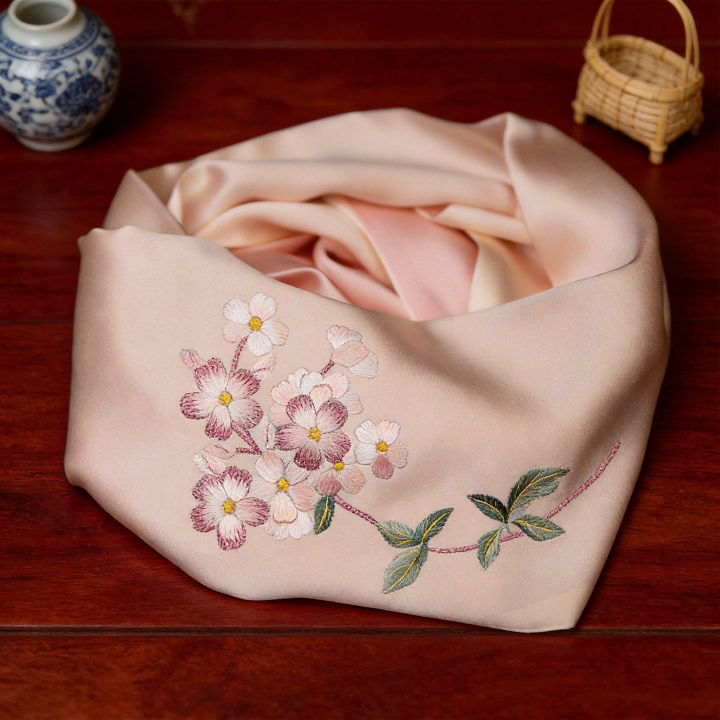100% Mulberry Silk Su Embroidery Long Scarf
