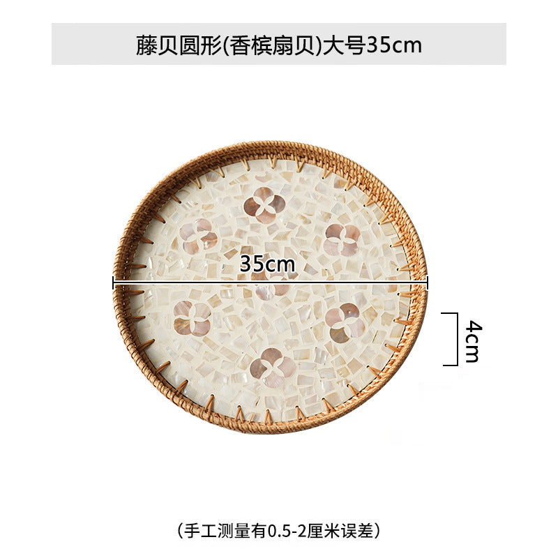 Rattan & Shell Inlay Round Tray