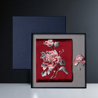 Embroidered Mulberry Silk Scarf and Brooch Set