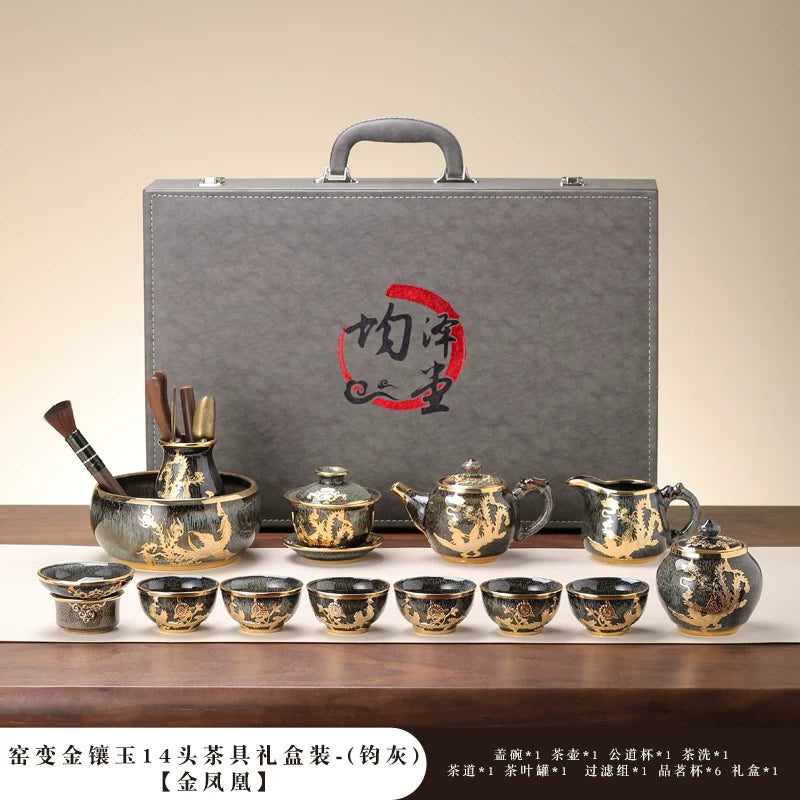 Gold-Inlaid Jade Kung Fu Tea Set Classic