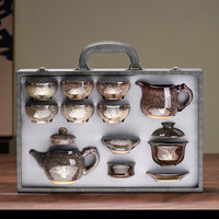 Jian Ware Tea Set with Gold Bamboo