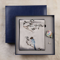 Magpie and Plum Silk Scarf with Brooch
