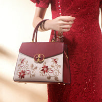 Large Red and White Embroidered Handbag