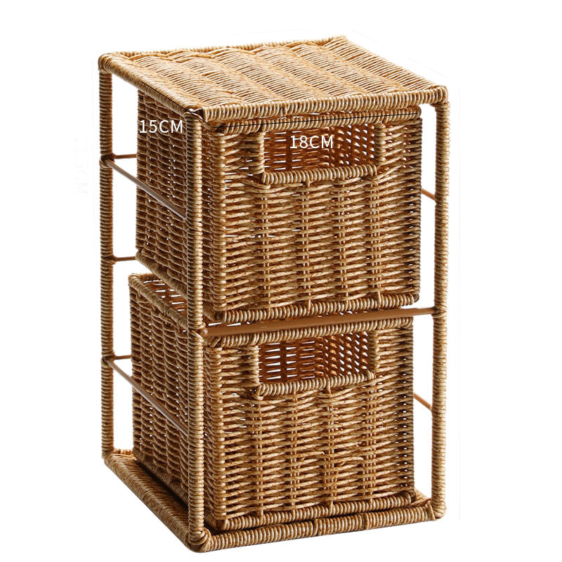 Faux Rattan Desktop Drawer Organizer