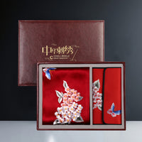 Embroidered Mulberry Silk Scarf and Wallet Set