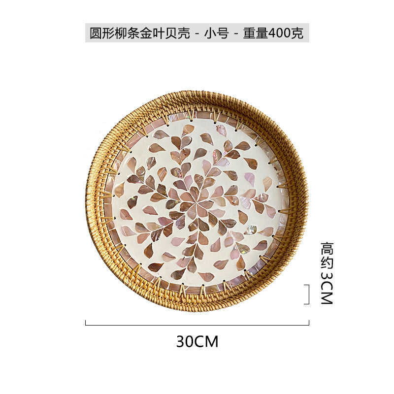 Rattan & Shell Inlay Round Tray