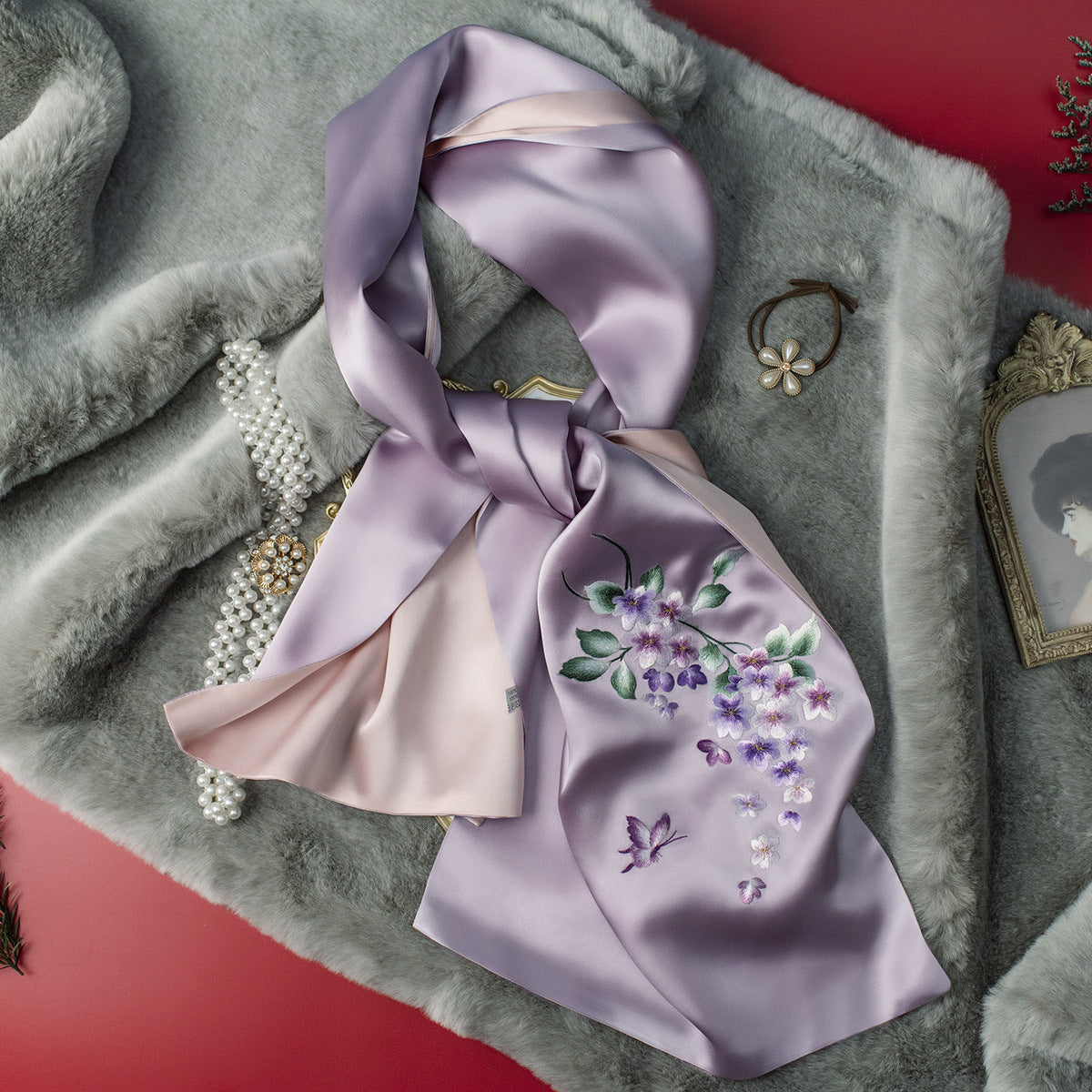 Su Embroidery Mulberry Silk Scarf with Gift Box