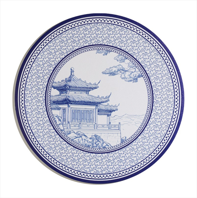 复古花卉油画系圆形西餐垫 咖啡杯圆垫 PVC印花防水防油高档餐垫
