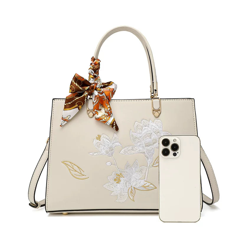 Lotus Embroidered Handbag