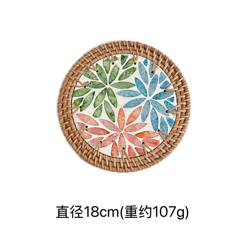 Rattan & Shell Coaster