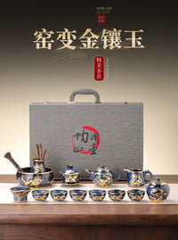 Gold-Inlaid Jade Kung Fu Tea Set Classic