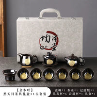 Black Tenmoku Gold Leaf Tea Set