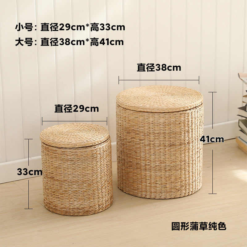 Woven Cattail Storage Stool
