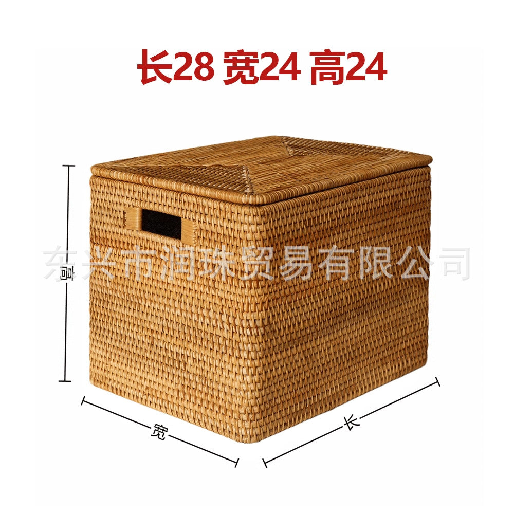 Rattan Storage Basket with Handles & Lid