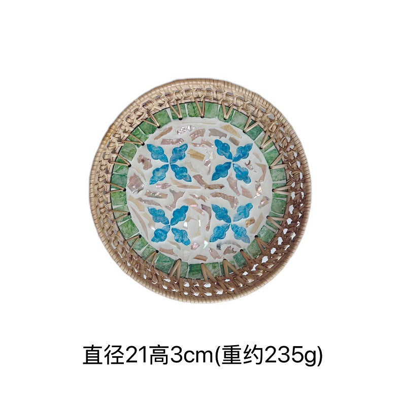 Openwork Rattan & Shell Tray