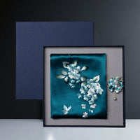 Embroidered Mulberry Silk Scarf and Brooch Set