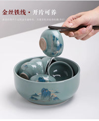 Ge Kiln Landscape Tea Set Melon Teapot