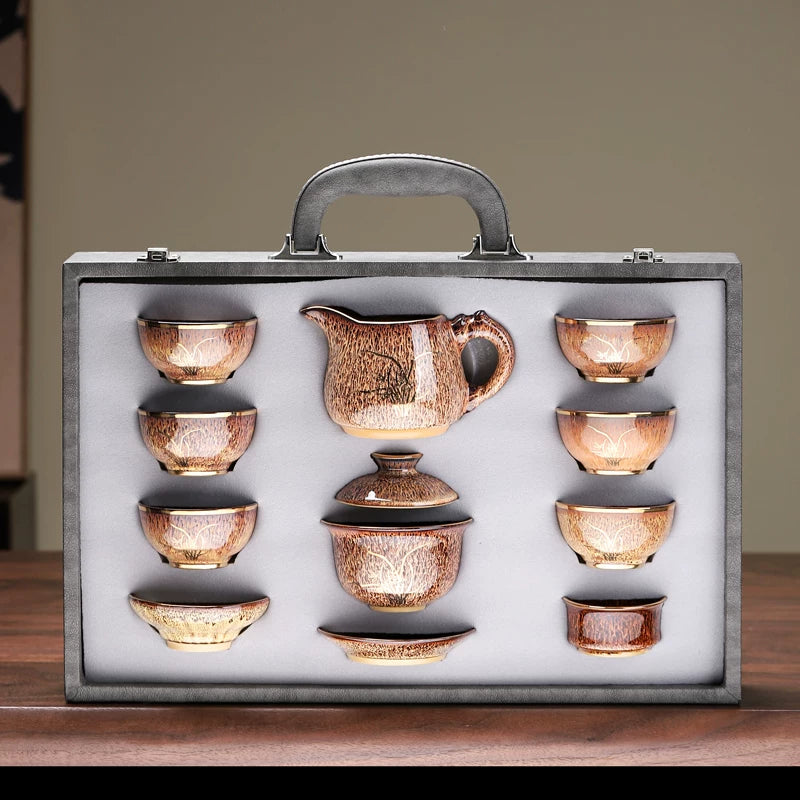 Jian Ware Kung Fu Tea Set with Orchid