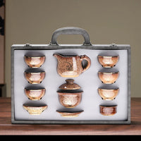 Jian Ware Tea Set with Gold Bamboo