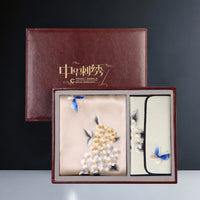 Embroidered Mulberry Silk Scarf and Wallet Set