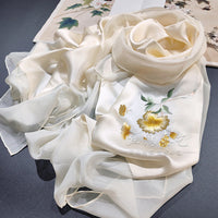 Hand-Embroidered Silk Chiffon Long Scarf