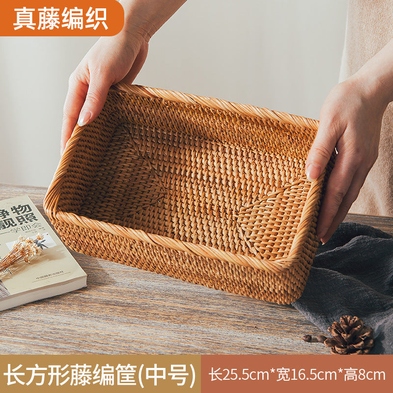 Handwoven Rattan Serving Tray with Handles
