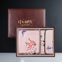 Embroidered Mulberry Silk Scarf and Wallet Set