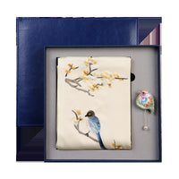 Magpie and Plum Silk Scarf with Brooch