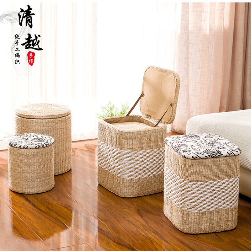 Woven Cattail Storage Stool