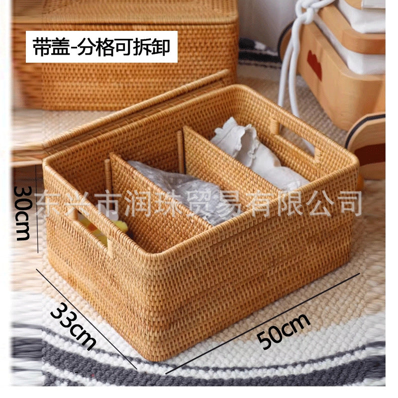 Rattan Storage Basket with Handles & Lid