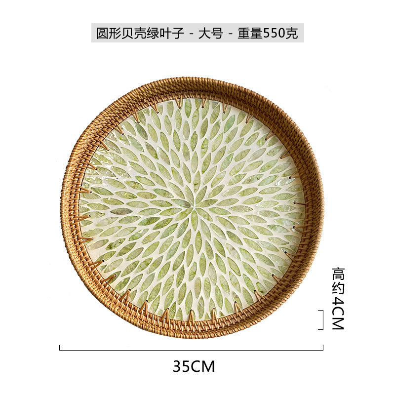 Rattan & Shell Inlay Round Tray