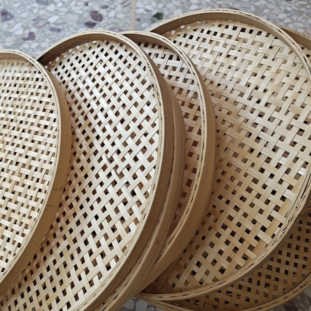 Round Bamboo Sieve with Holes