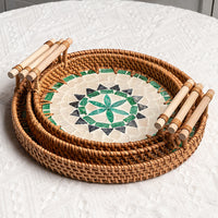 Rattan & Shell Round Tray