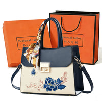 Large Embroidered Handbag in Blue or Burgundy