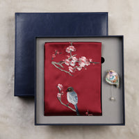 Magpie and Plum Silk Scarf with Brooch