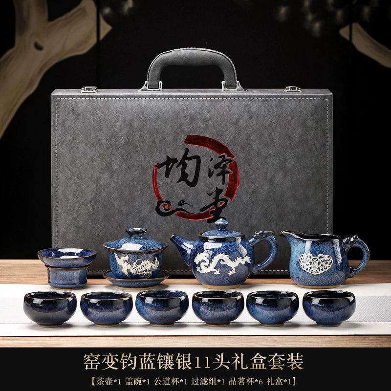 Tin-Inlaid Traditional Chinese Tea Set