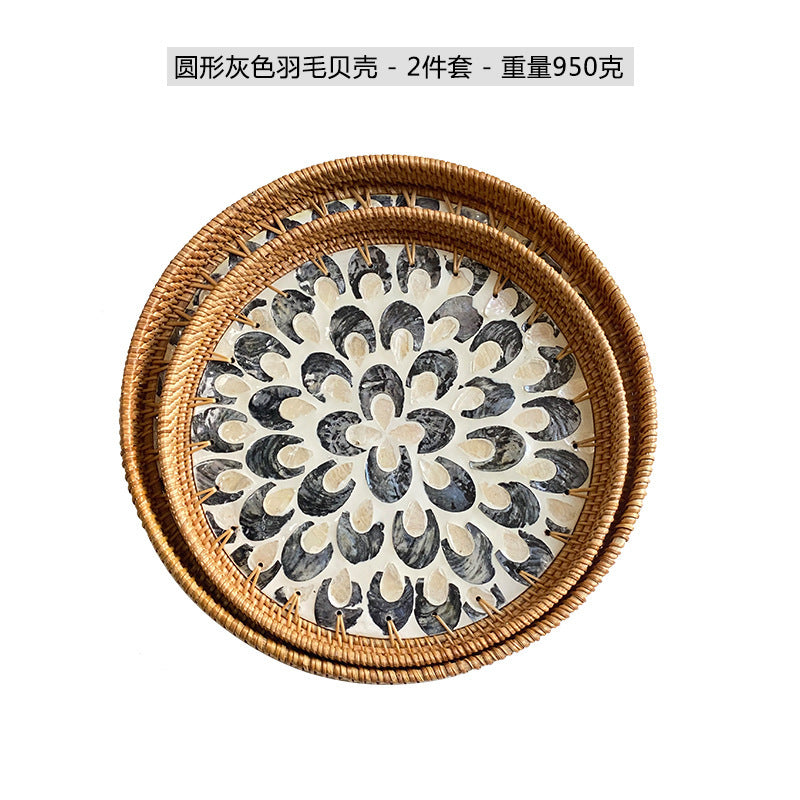 Rattan & Shell Inlay Round Tray
