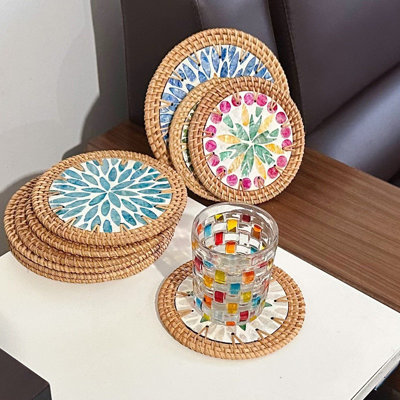 Rattan & Shell Coaster