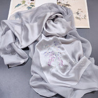 Hand-Embroidered Silk Chiffon Long Scarf