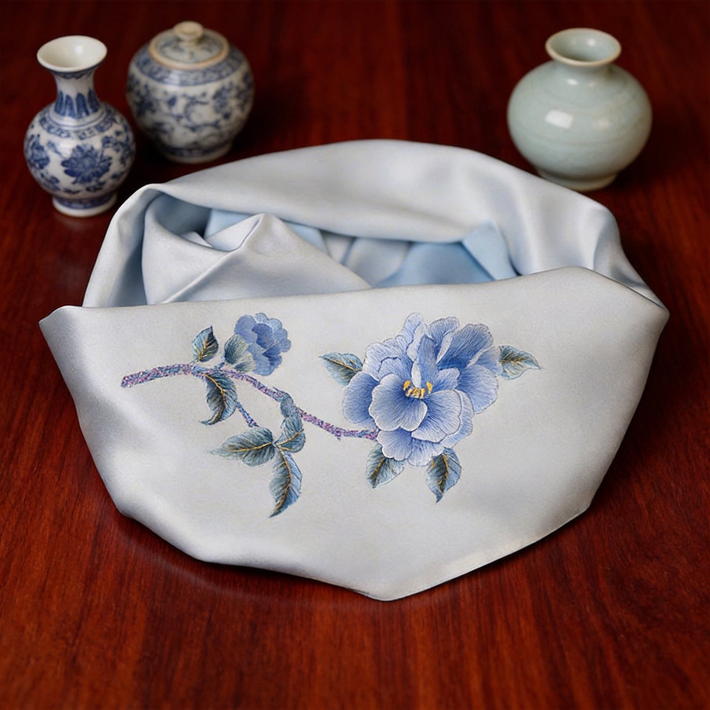 100% Mulberry Silk Su Embroidery Long Scarf
